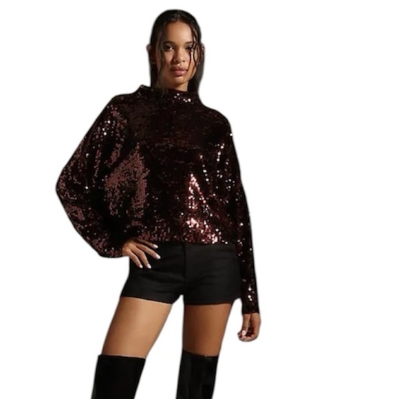 Pilcro | The Alani Cashmere Mock Neck Sequined Sweater Size Small - Picture 1 of 6